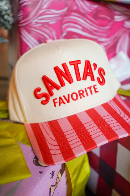 Santa's Favorite - Pink & Red Stripe Trucker Hat