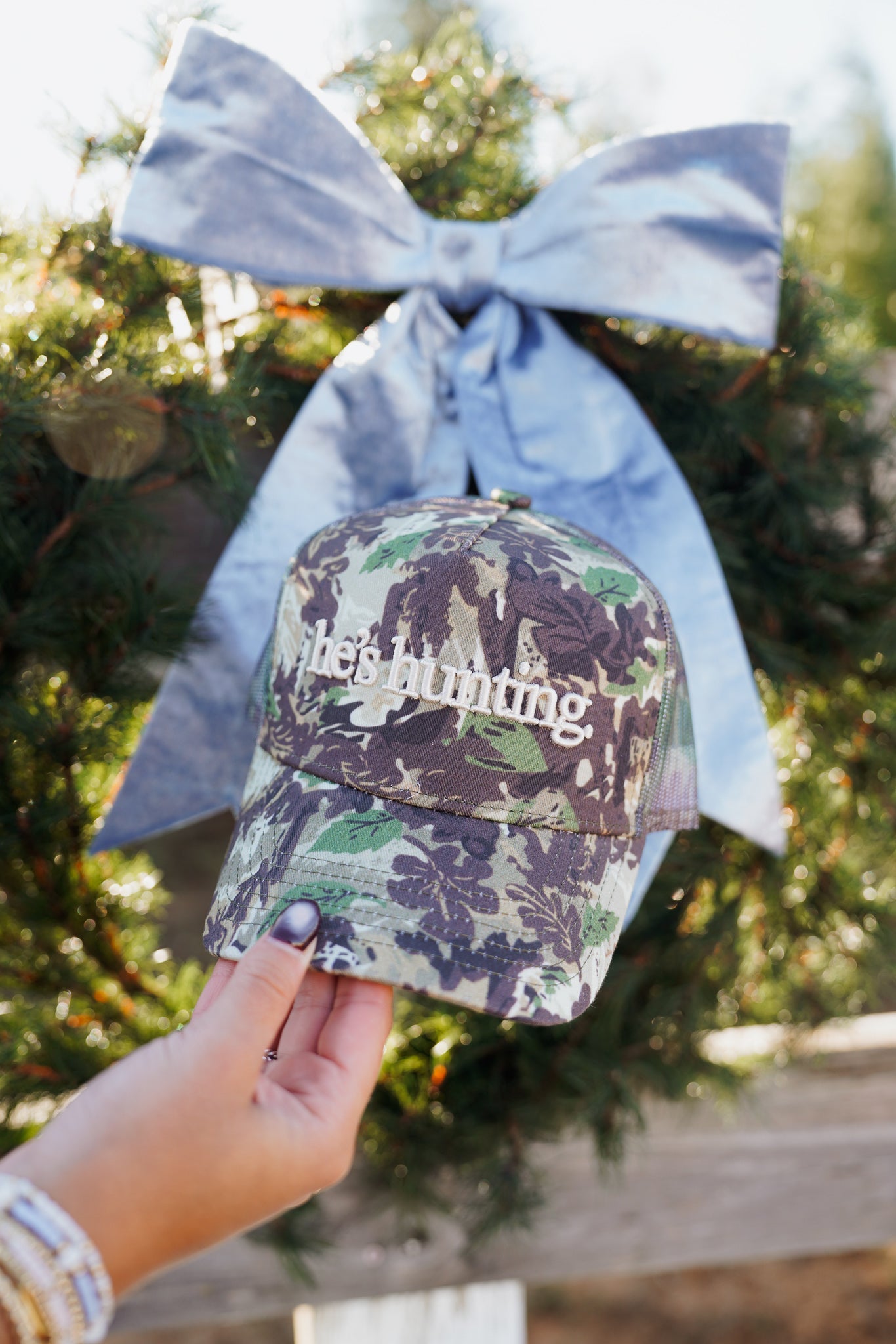 He's Hunting - Camo Vintage Trucker Hat