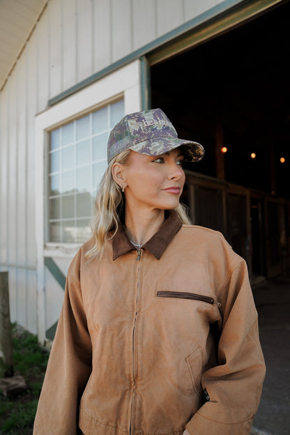 He's Hunting - Camo Vintage Trucker Hat