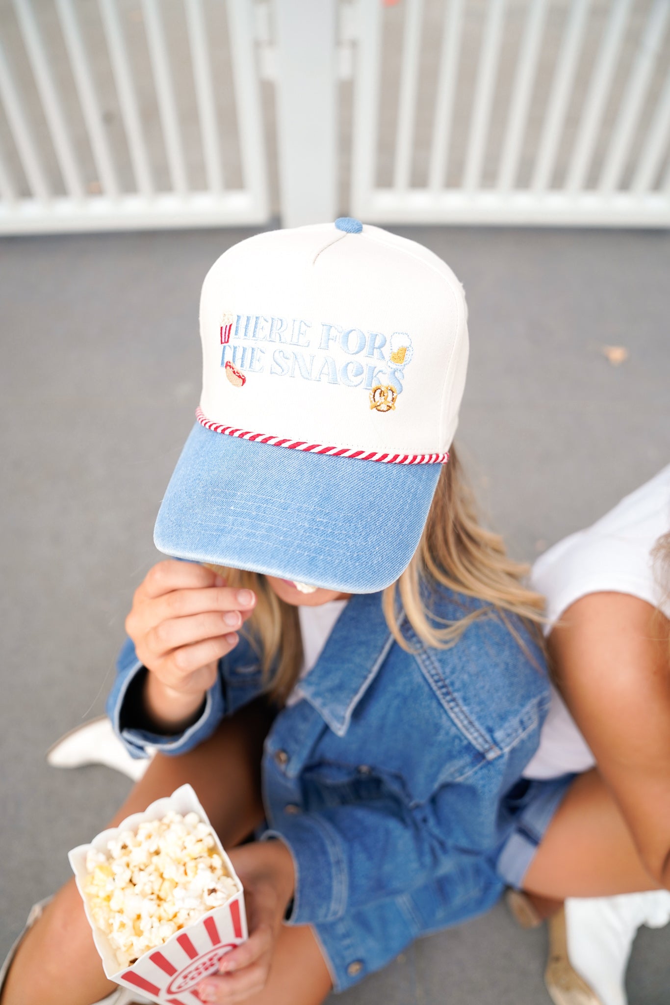 Here for the Snacks - Denim Vintage Trucker Hat