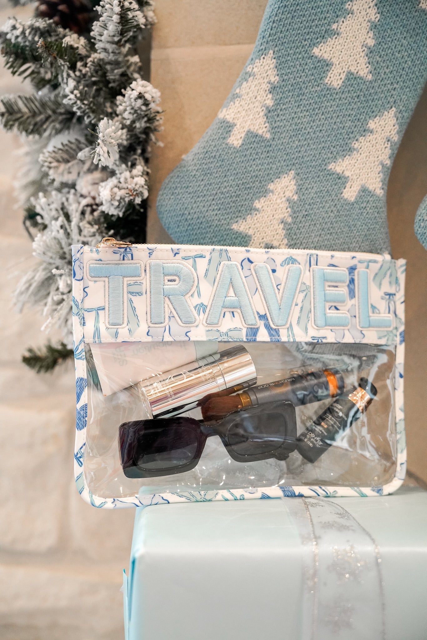 Travel - Blue Bow Clear Pouch