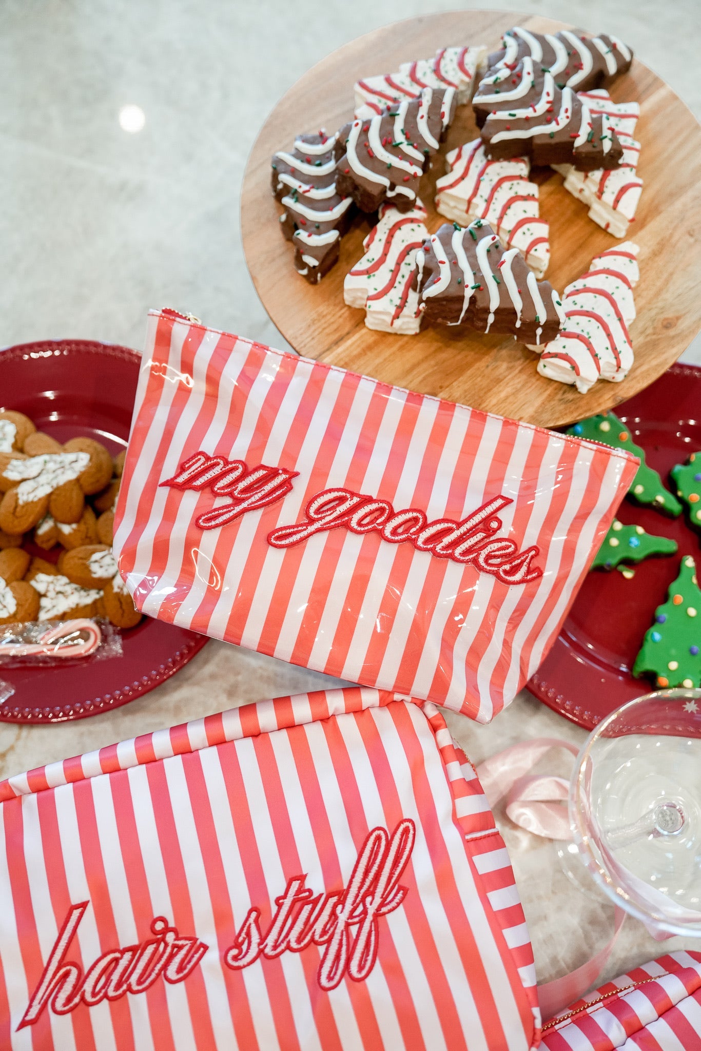 My Goodies - Pink & Red Stripes Clear Coat Bag - PREORDER