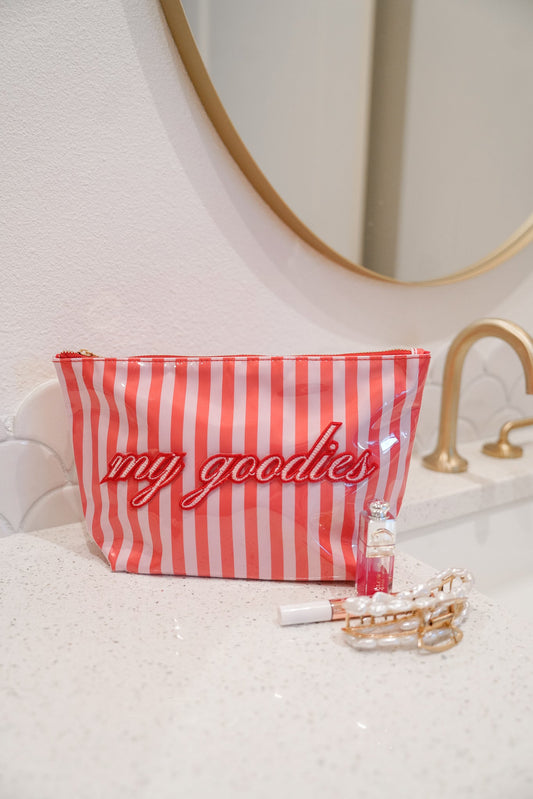 My Goodies - Pink & Red Stripes Clear Coat Bag - PREORDER