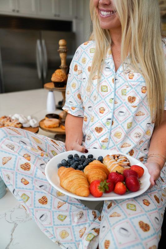 Blue Breakfast - Short Sleeve + Pant Pajama Set