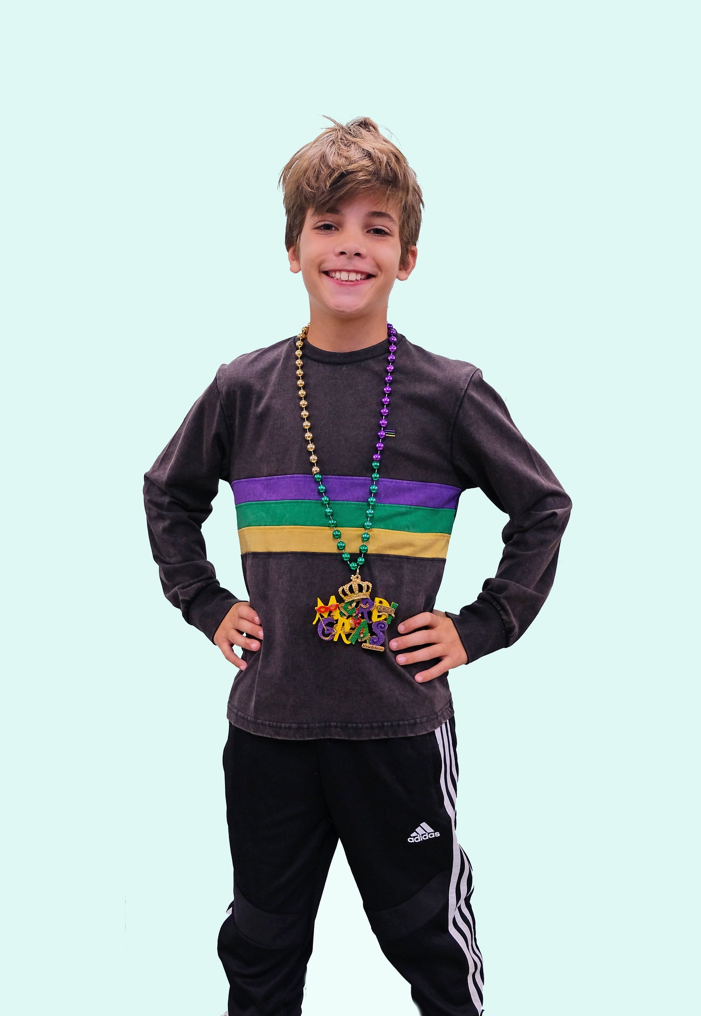 Black Chest Stripe Youth Acid Wash Long Sleeve