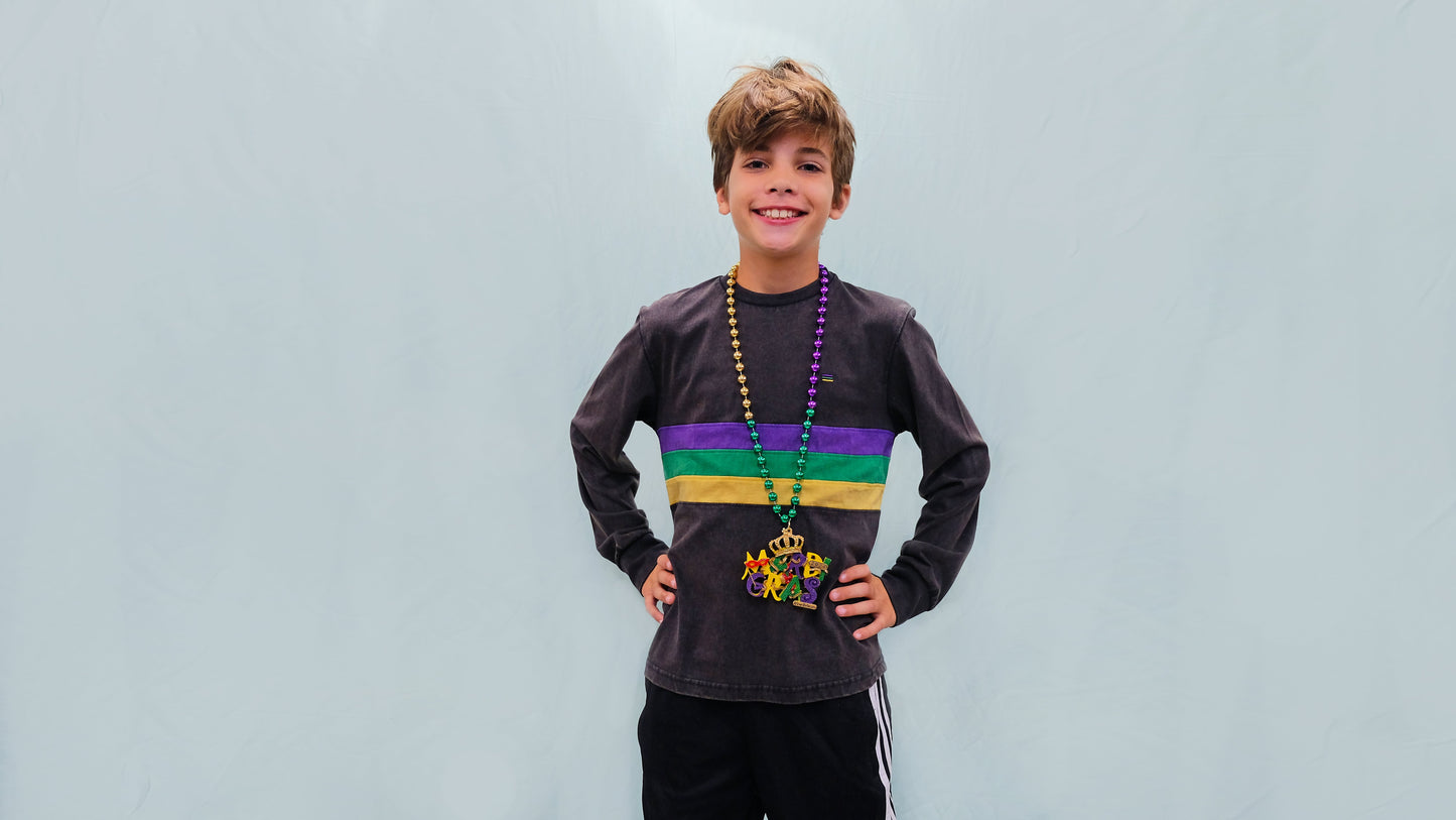 Black Chest Stripe Youth Acid Wash Long Sleeve