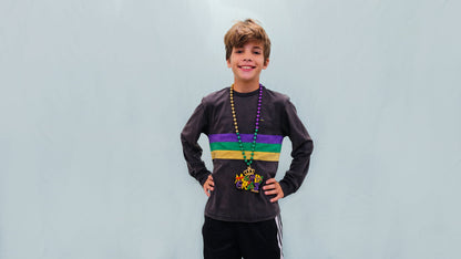 Black Chest Stripe Youth Acid Wash Long Sleeve