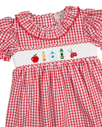 School Supplies Smocked Red Windowpane Dress- FINAL SALE