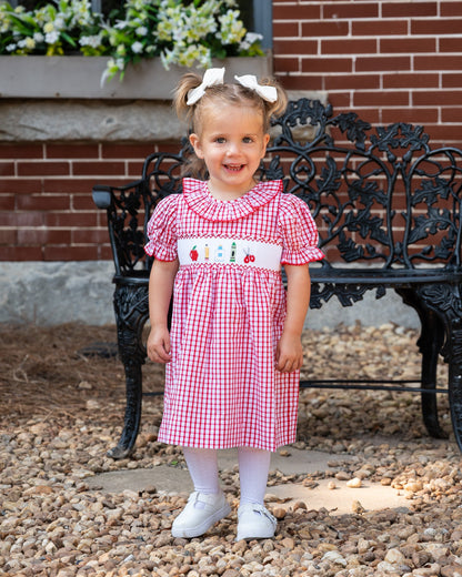 School Supplies Smocked Red Windowpane Dress- FINAL SALE