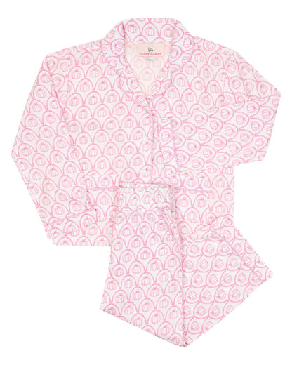 Pink patterned shirt on a white background