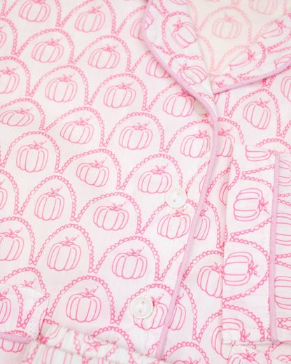 Pink Pumpkin Scallop Print Pajama Set