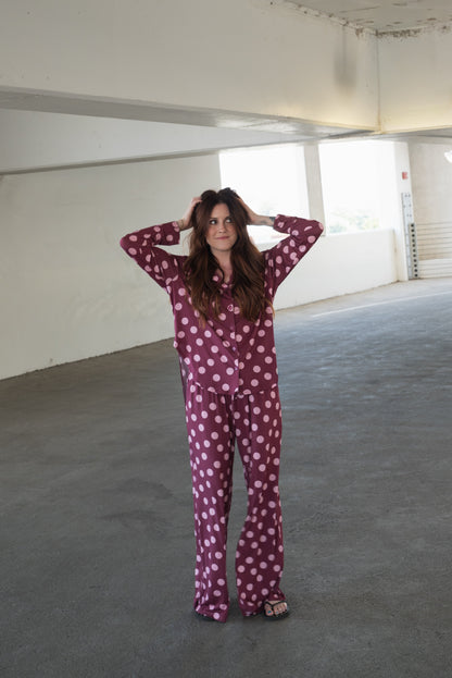 Women's Bamboo Button Up Lounge Set | Heather Rose Dot