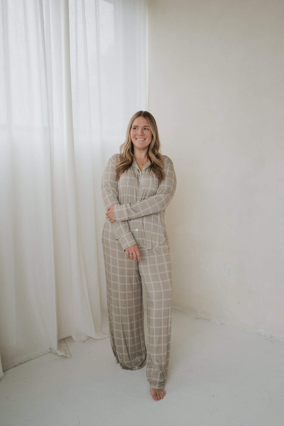Women's Bamboo Button Up Lounge Set | Linen Grid