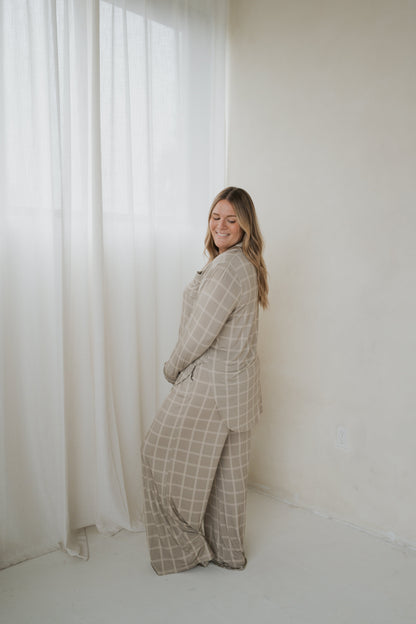 Women's Bamboo Button Up Lounge Set | Linen Grid