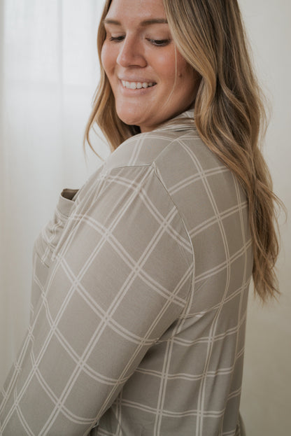 Women's Bamboo Button Up Lounge Set | Linen Grid