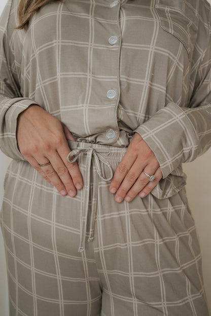 Women's Bamboo Button Up Lounge Set | Linen Grid