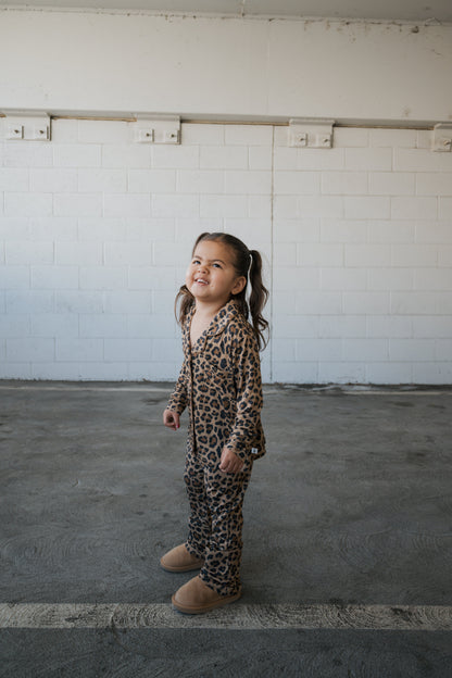 Girl's Bamboo Button Up Lounge Set | Leopard
