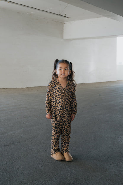 Girl's Bamboo Button Up Lounge Set | Leopard