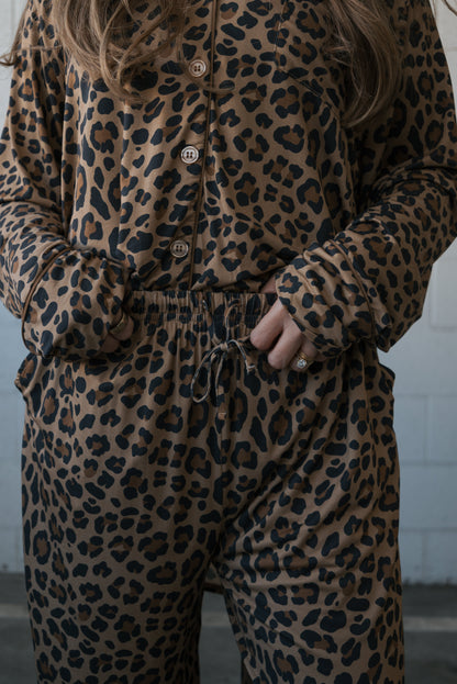 Women's Bamboo Button Up Lounge Set | Leopard