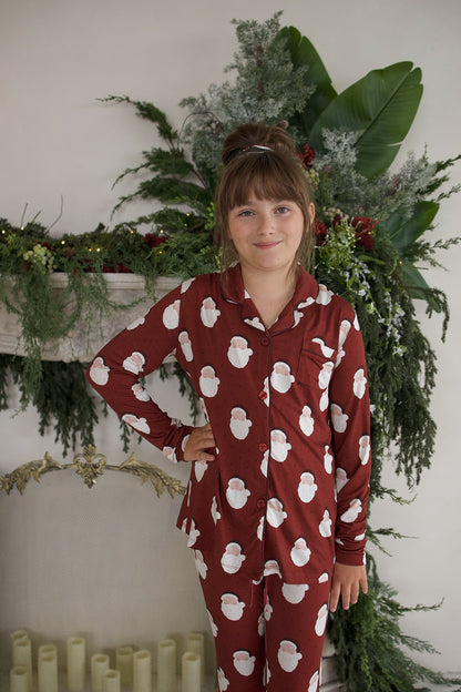 Girl's Bamboo Button Up Lounge Set | Vintage Santa