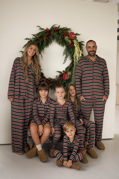 Men's Bamboo Button Up Lounge Set | Holiday Stripe
