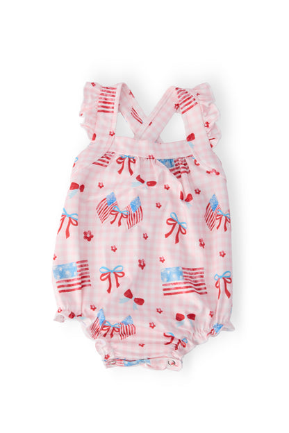 Fancy Flags Ruffle Cross Back Romper
