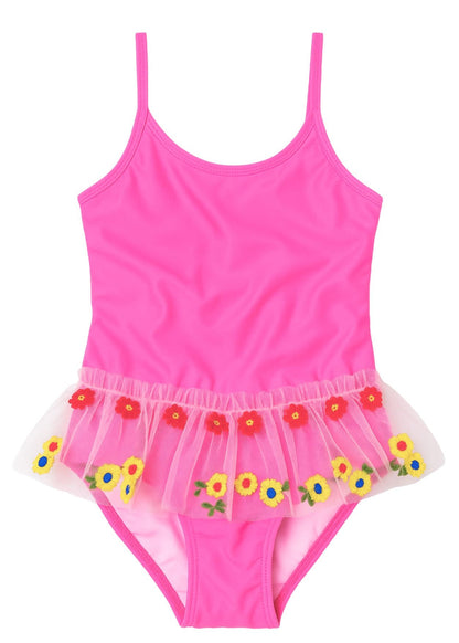Floral Tutu Neon Pink Swimsuit