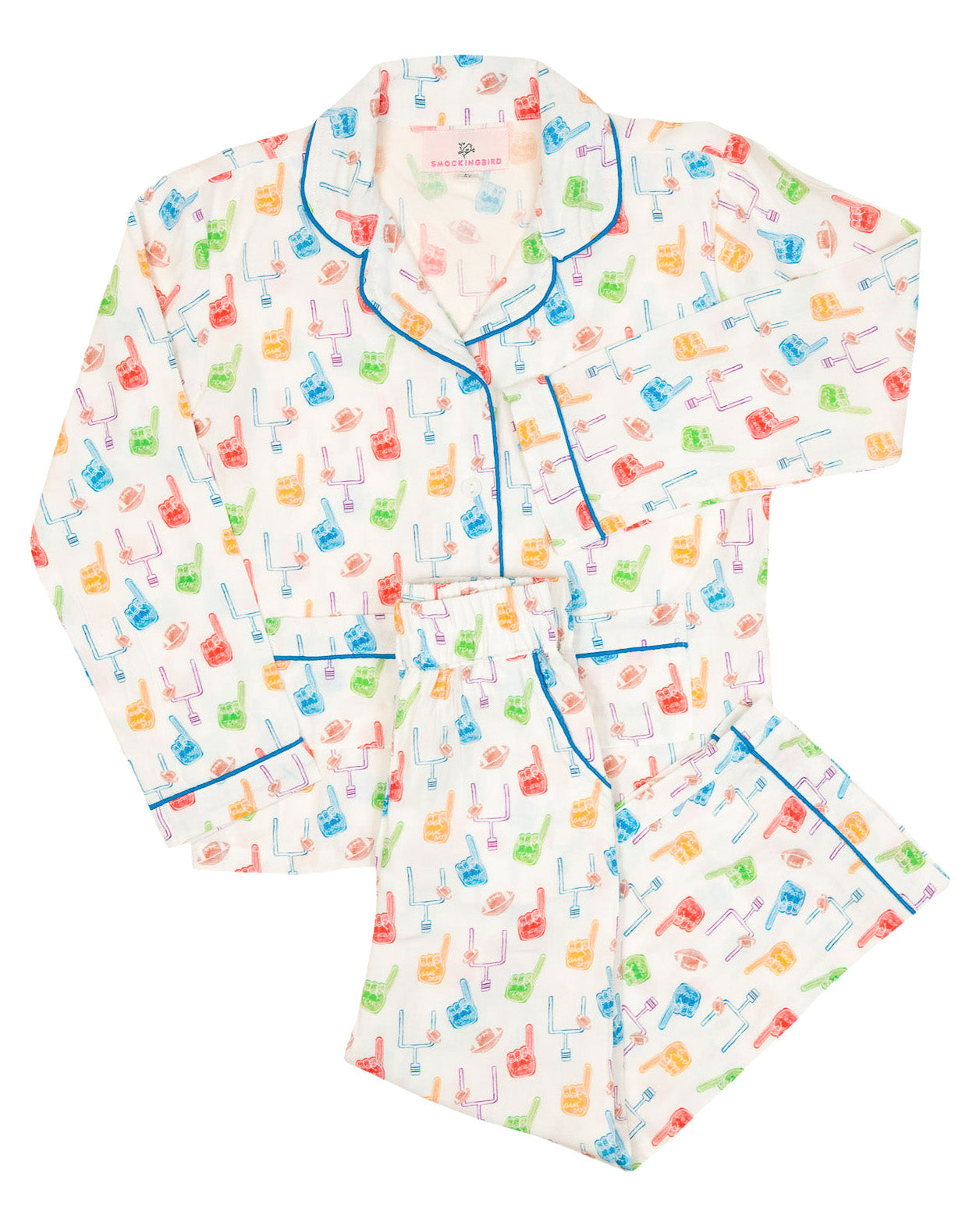Colorful guitar-patterned pajama set on a white background