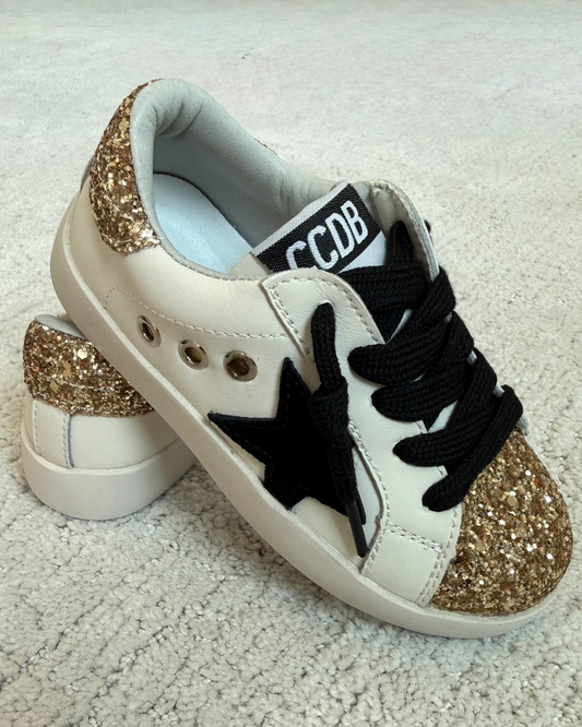 Black Star with Gold Glitter Accent Sneakers