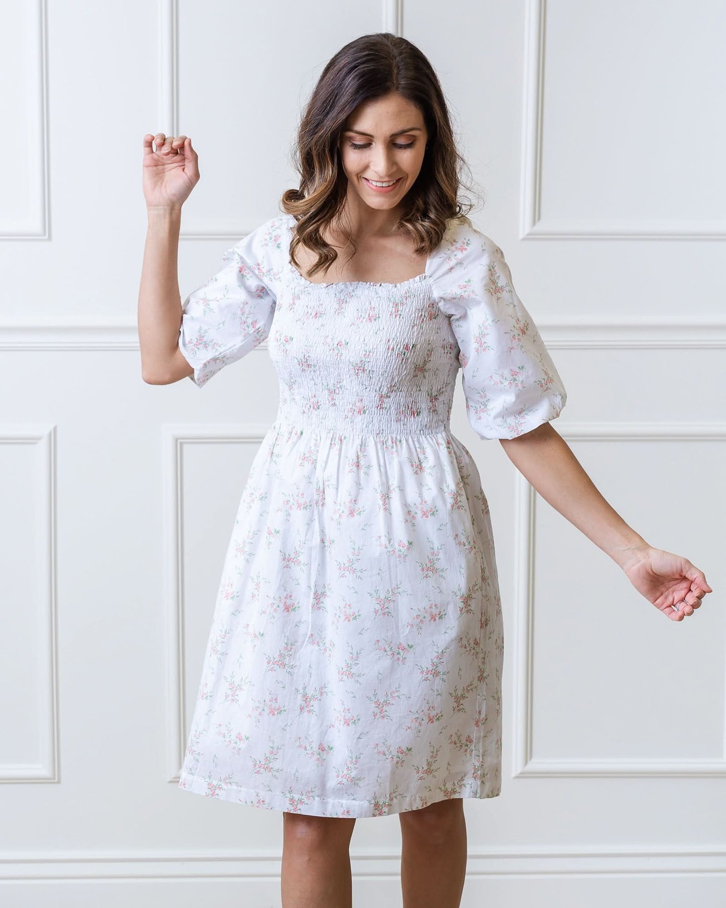 Smocked Bubble Sleeve Organic Dress