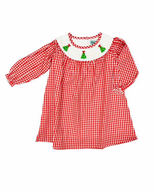 Hazel Blue Red Gingham Christmas Tree Dress