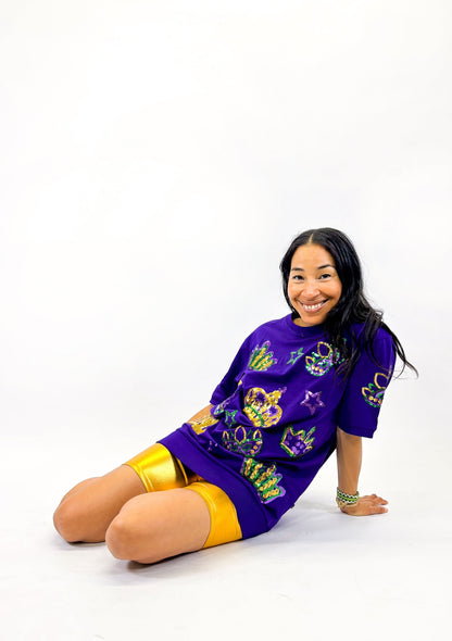 Adult Short Sleeve Purple Crown, Masks and Stars Lightweight Pullover