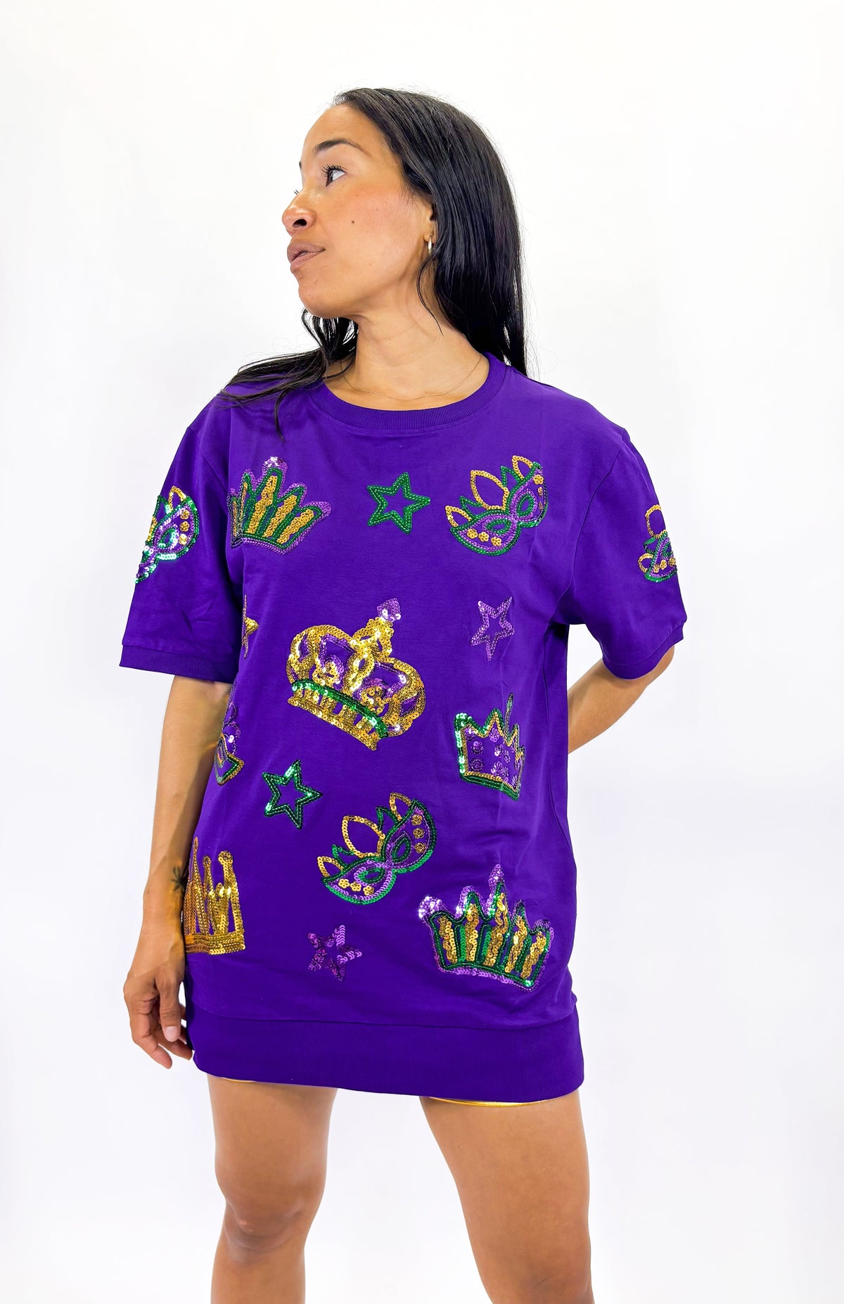 Adult Short Sleeve Purple Crown, Masks and Stars Lightweight Pullover