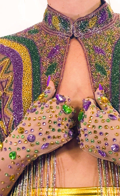 Mardi Gras Rhinestone and Jewel Gloves