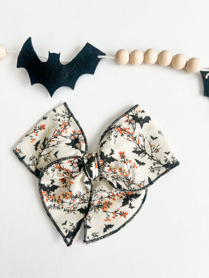 Halloween Orange Flowers & Bats Bows