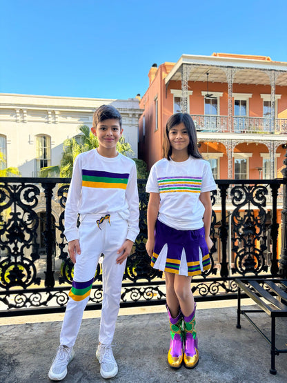 White Chest Stripe Youth Lounge/Sleep Set