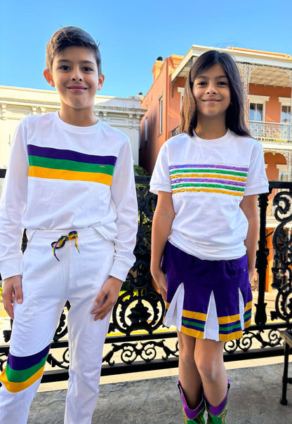 White Chest Stripe Youth Lounge/Sleep Set