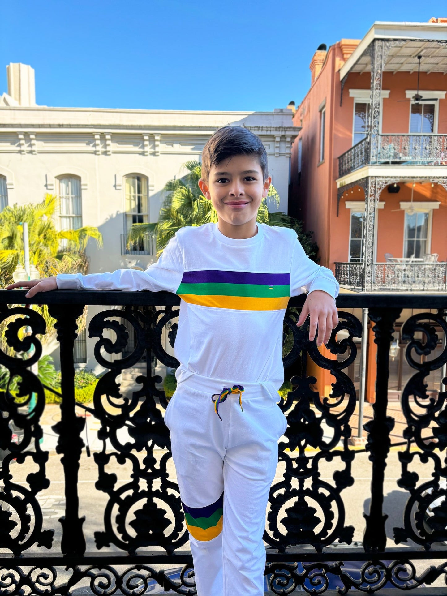 White Chest Stripe Youth Lounge/Sleep Set