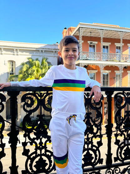 White Chest Stripe Youth Lounge/Sleep Set