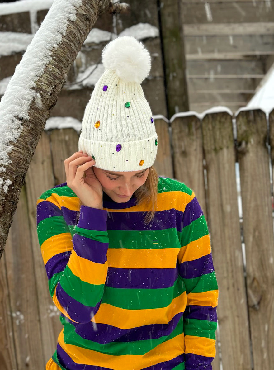 Rhinestone Beanie - White