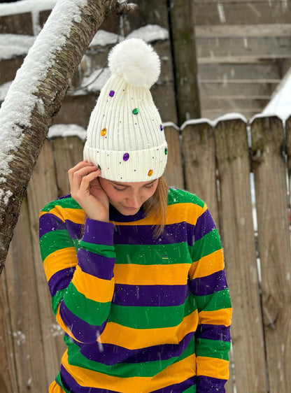 Rhinestone Beanie - White