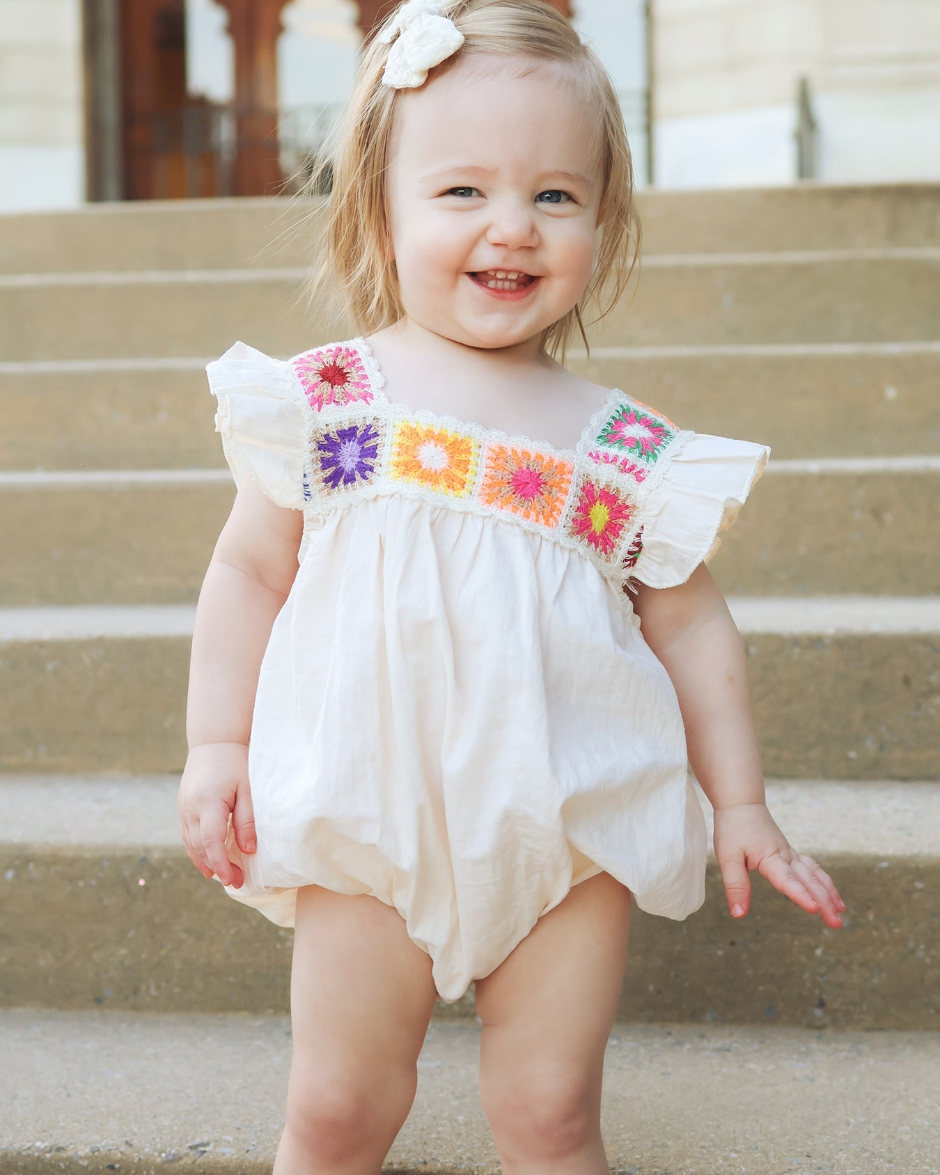 Summer Crochet Square Baby Ruffle Romper