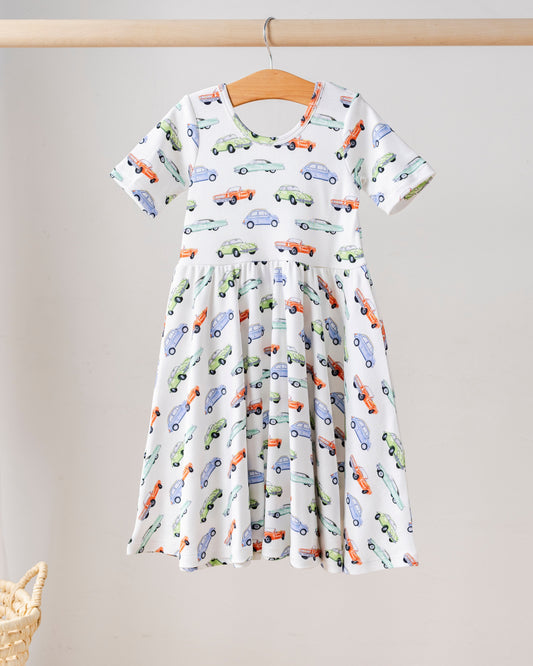 Vintage Road Trip Organic Cotton Dress for Kids