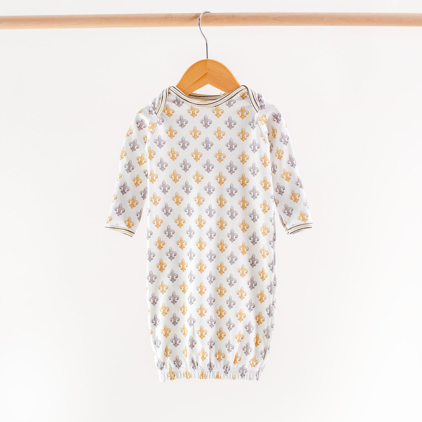Black and Gold Fleur de Lis Organic Cotton Kids Pajamas (Stripe Trim)