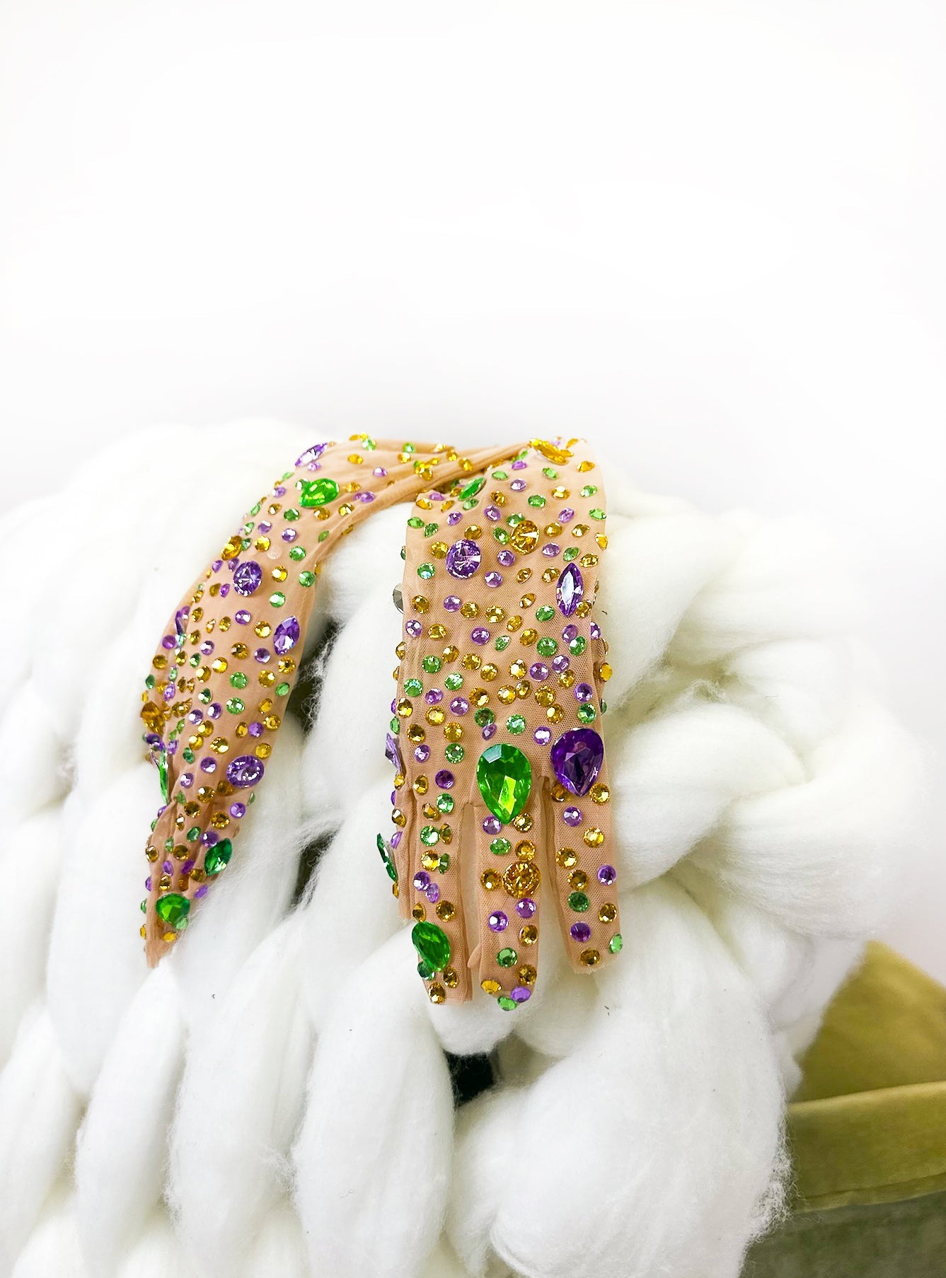 Mardi Gras Rhinestone and Jewel Gloves
