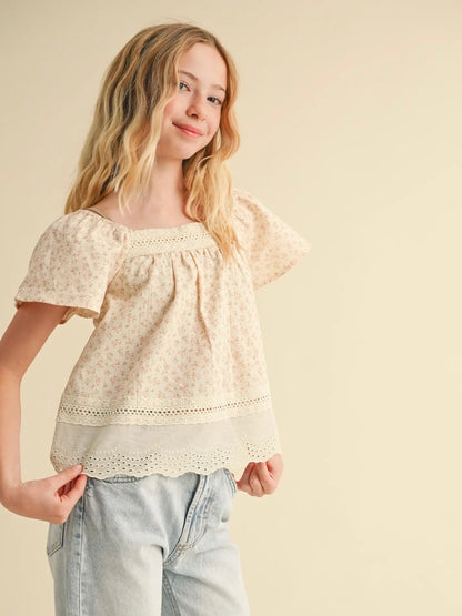 PREORDER | Girls Flutter Sleeve Peasant Top