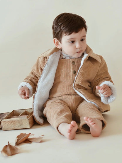 PREORDER | Brown Corduroy and Faux-Fur Baby Jacket