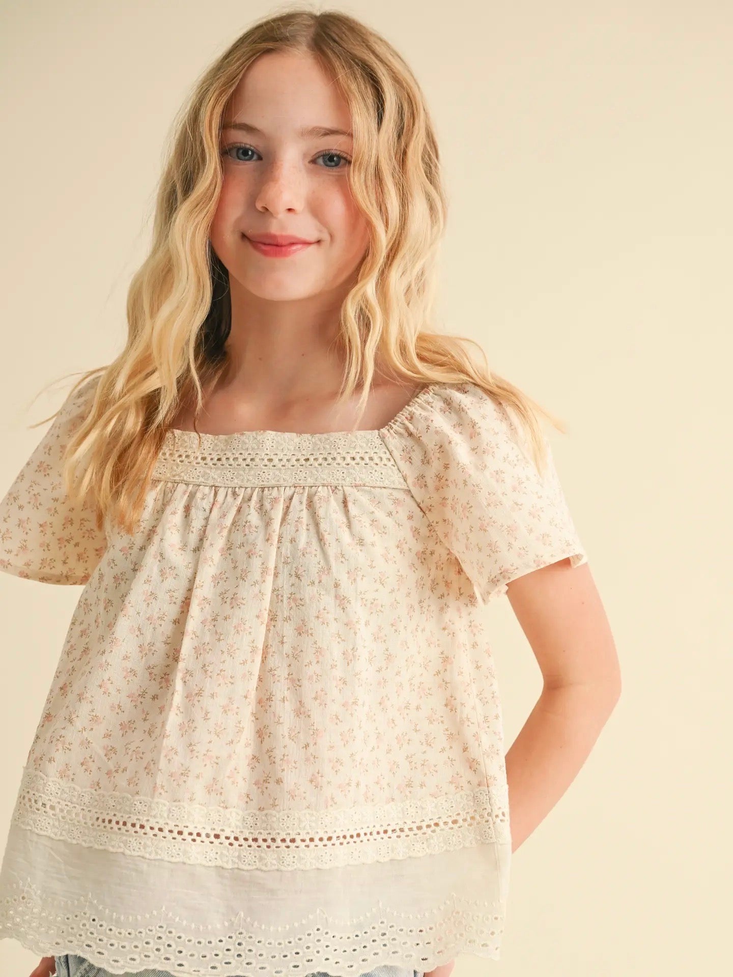 PREORDER | Girls Flutter Sleeve Peasant Top