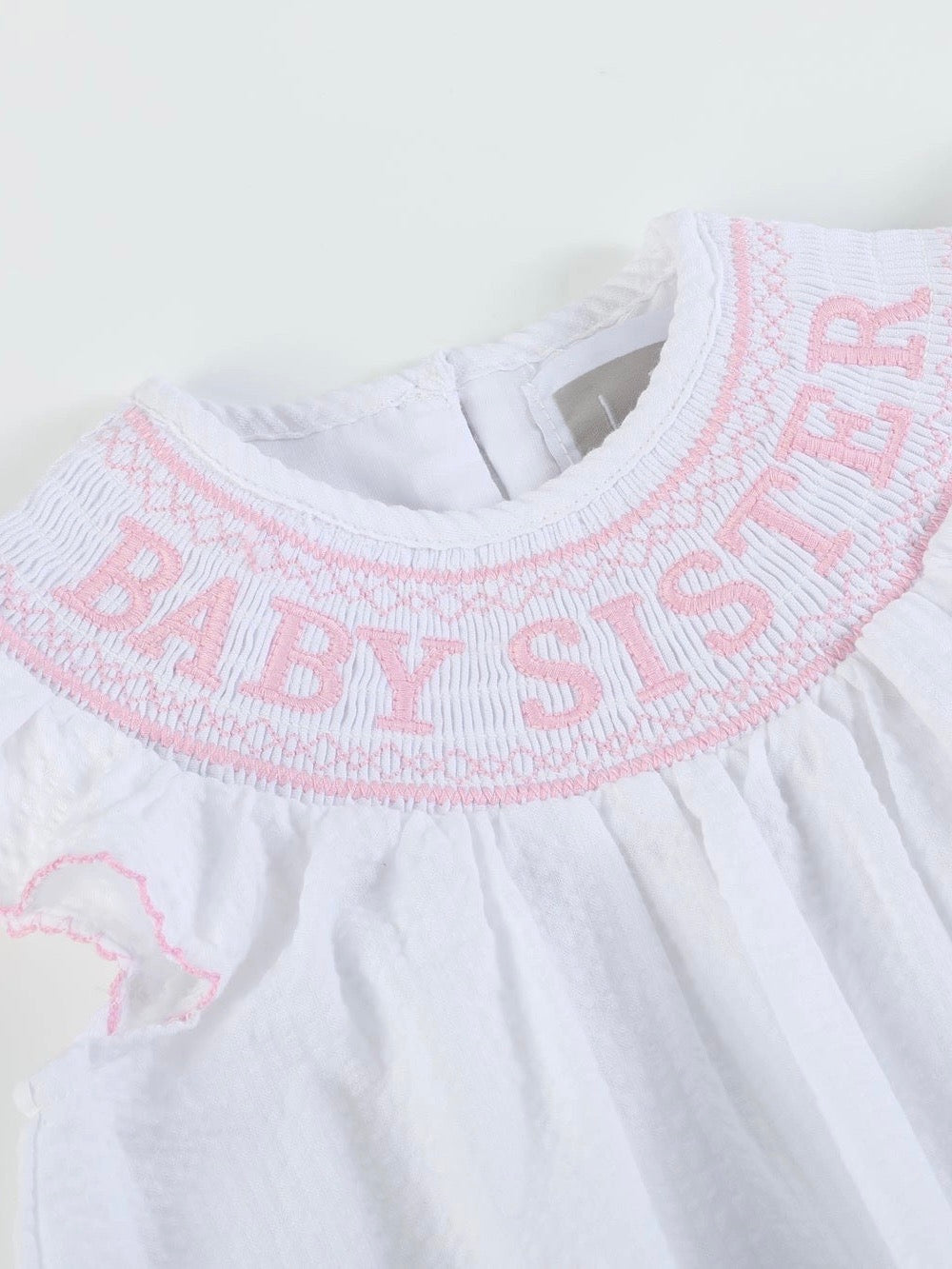 White Baby Sister Smocked Dress and Bloomer Set