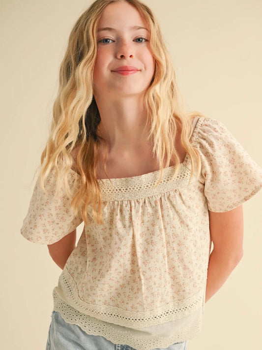 PREORDER | Girls Flutter Sleeve Peasant Top